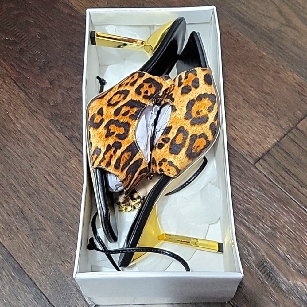 Leopard print wrap heels